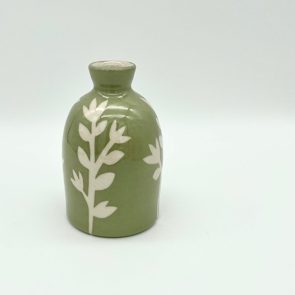 handmade-pottery-green-leaf-stem-bottle-bud-vase