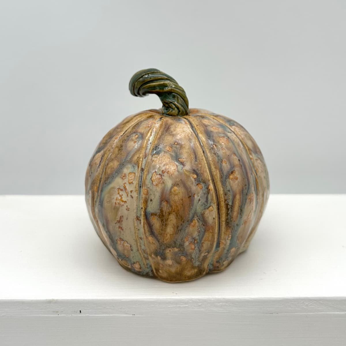 Carved ceramic pumpkin with battery tealight - Bernard (back) Lucy Ormsby Pottery