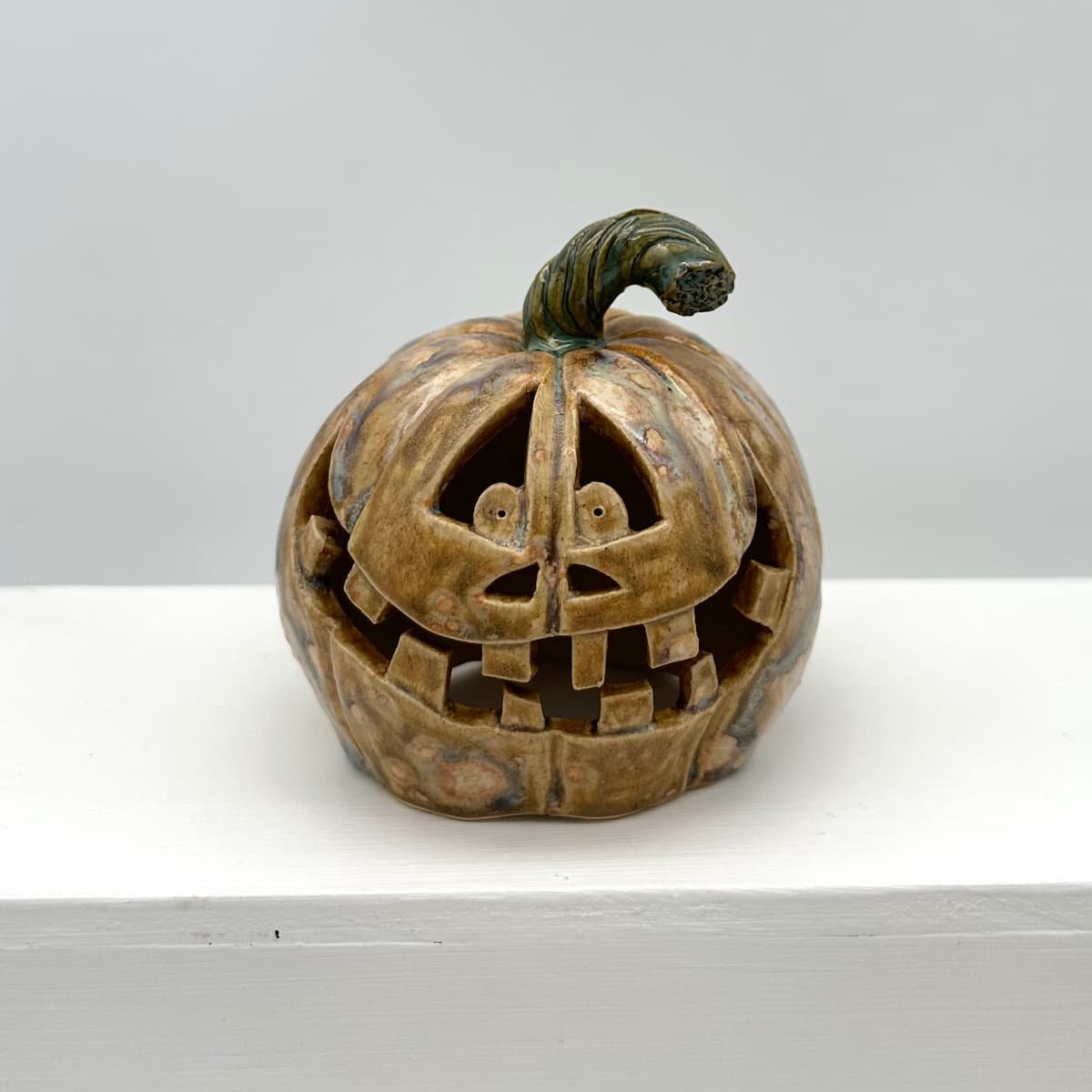 Carved ceramic pumpkin with battery tealight - Bernard Lucy Ormsby Pottery