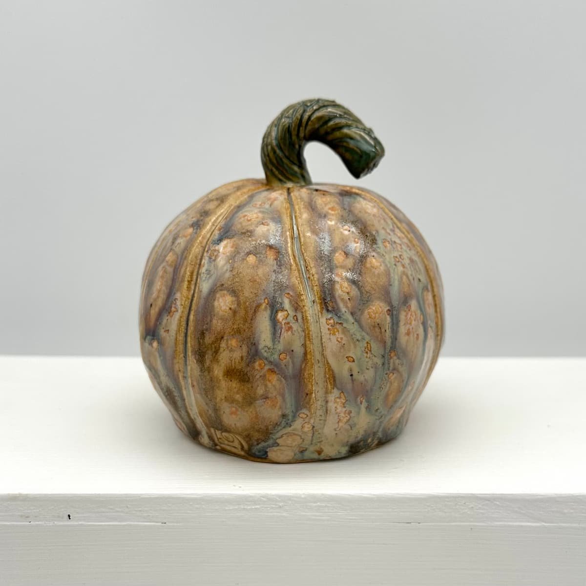 Carved ceramic pumpkin with battery tealight - Bob (back) Lucy Ormsby Pottery