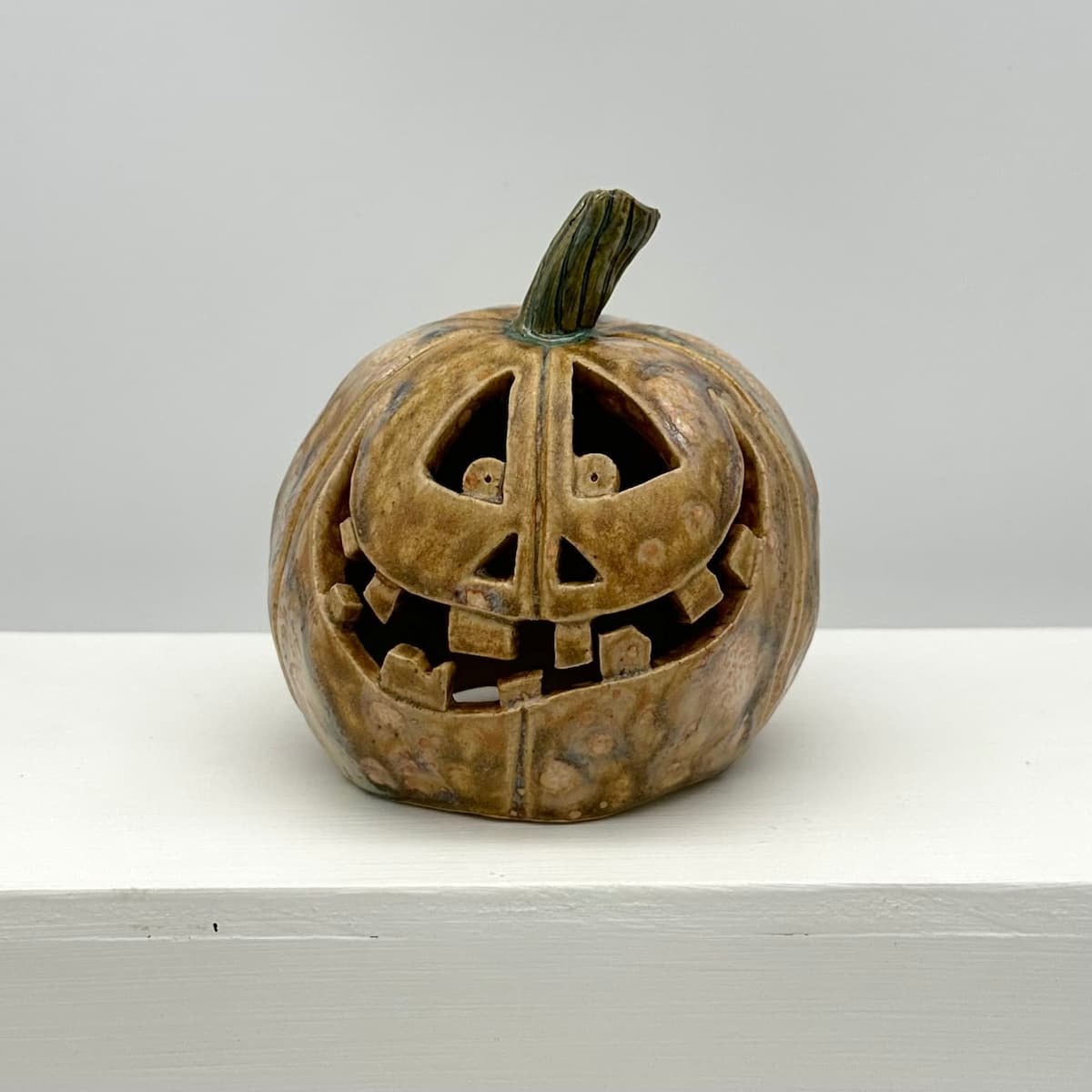 Carved ceramic pumpkin with battery tealight - Bruno Lucy Ormsby Pottery