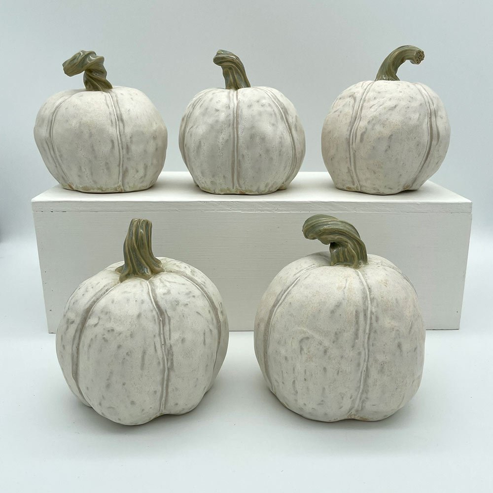 Ceramic Pumpkins in white made by Lucy Ormsby Pottery