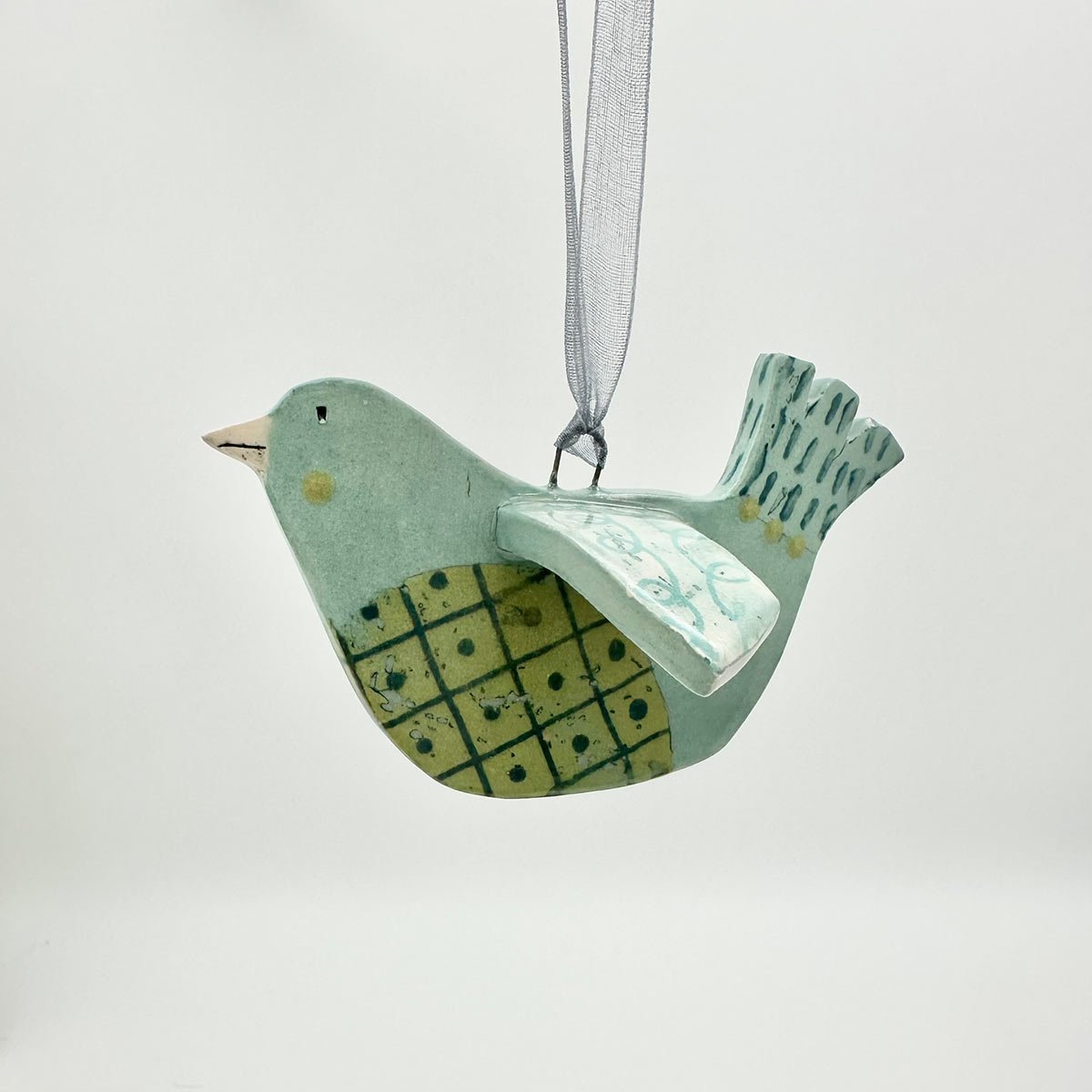 Handmade ceramic hanging bird decoration Lucy Ormsby Pottery