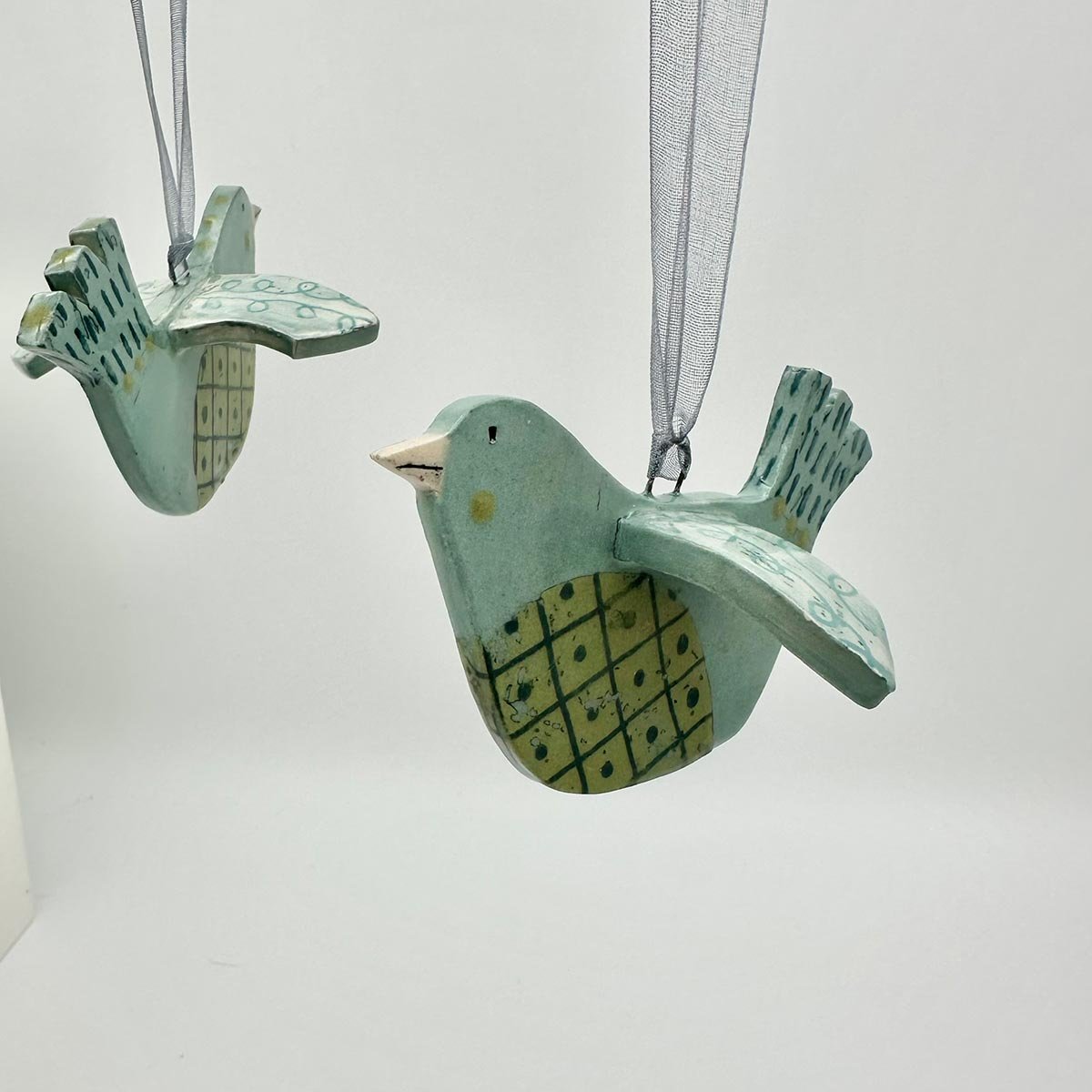 Handmade ceramic hanging bird decoration Lucy Ormsby Pottery