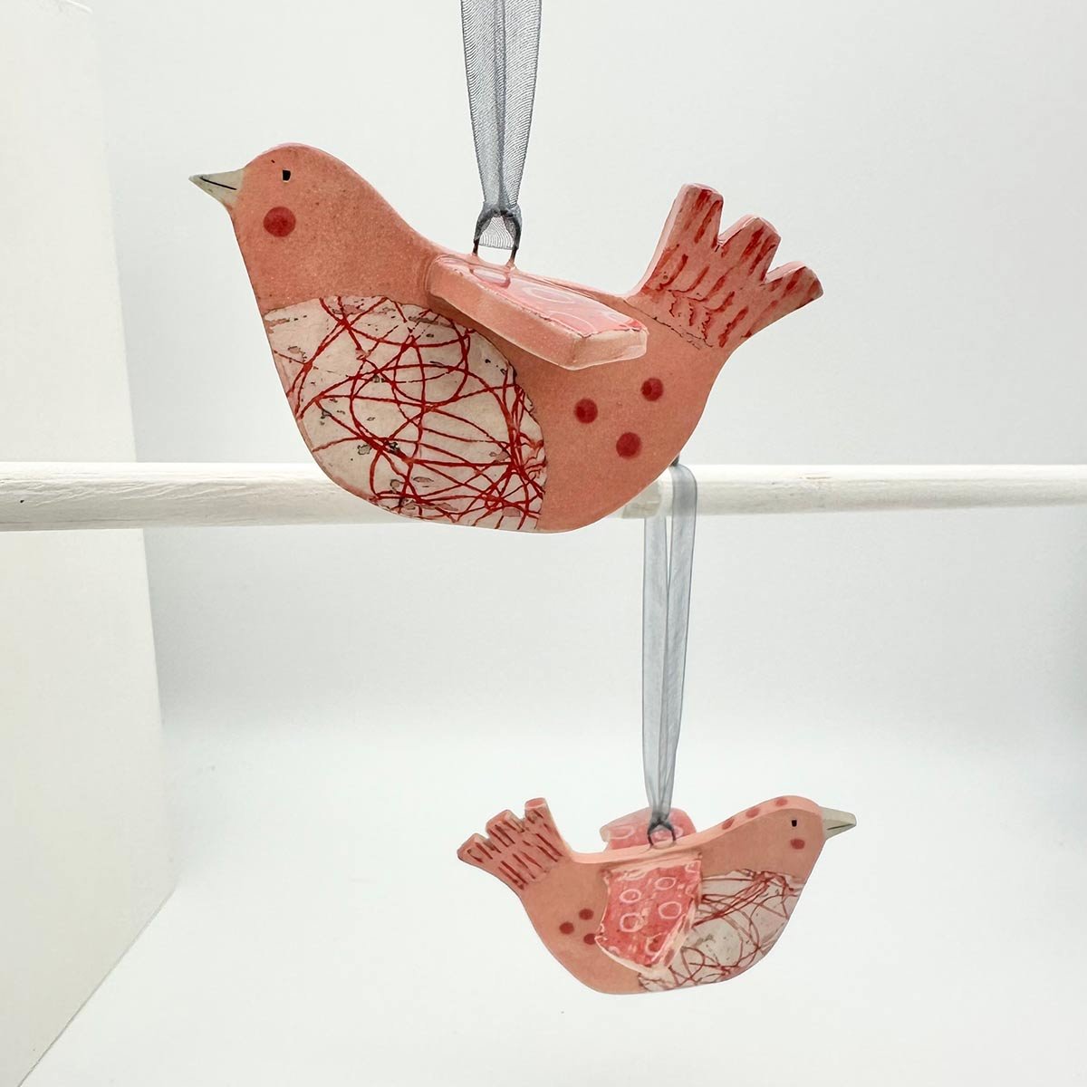 Handmade ceramic hanging bird decoration Lucy Ormsby Pottery