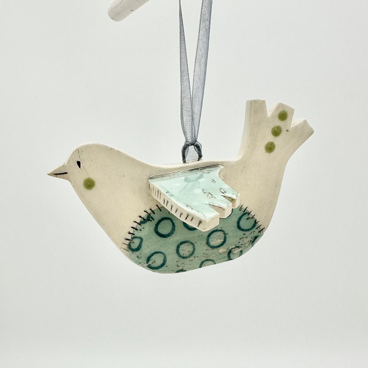 Handmade ceramic hanging bird decoration Lucy Ormsby Pottery