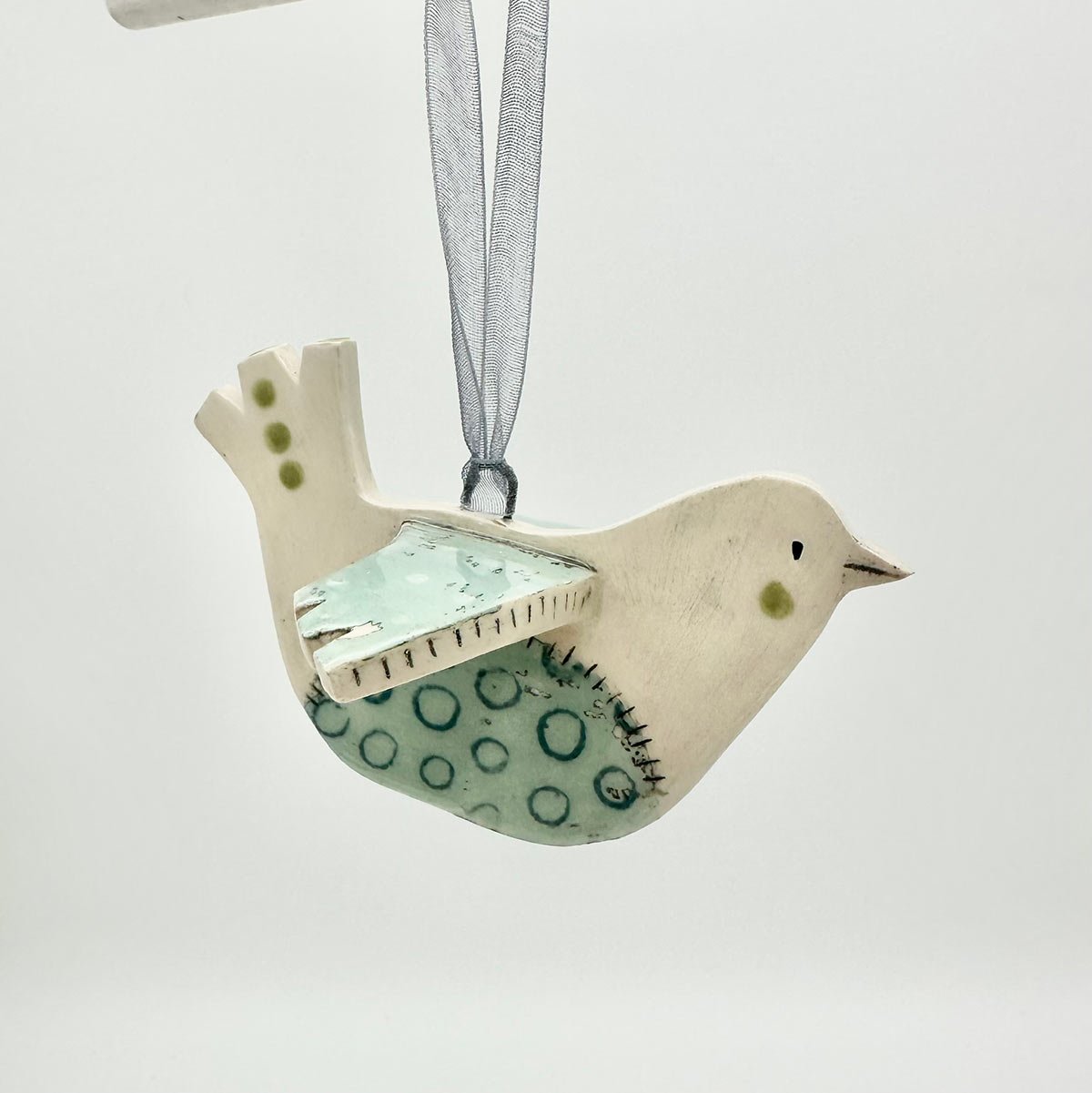 Handmade ceramic hanging bird decoration Lucy Ormsby Pottery