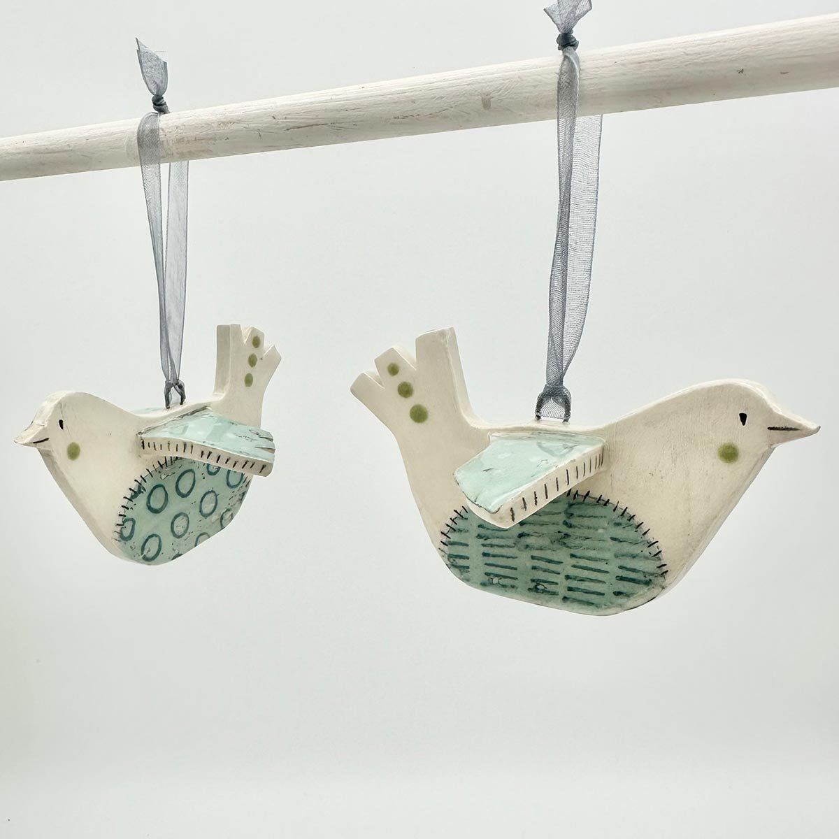 Handmade ceramic hanging bird decoration Lucy Ormsby Pottery