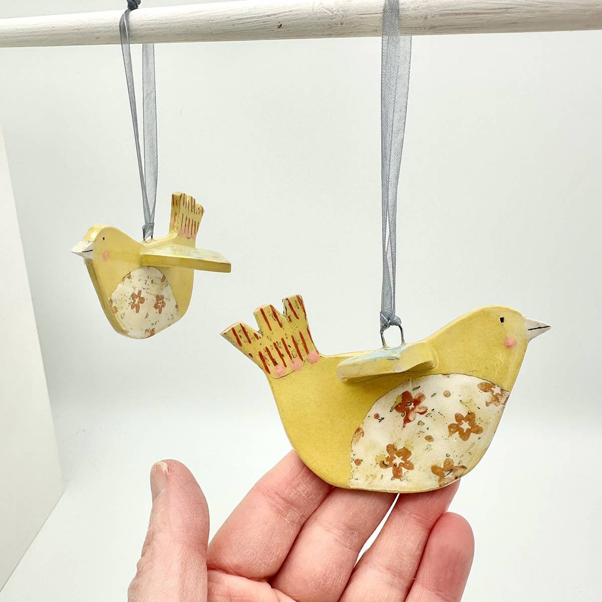 Handmade ceramic hanging bird decoration Lucy Ormsby Pottery