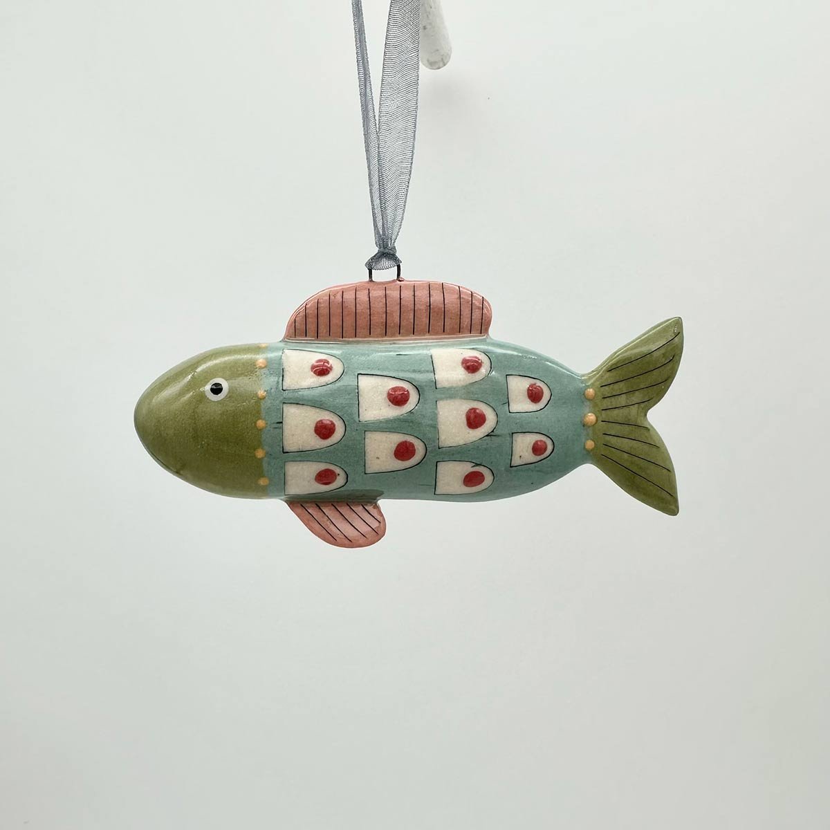 Lucy Ormsby Pottery Handmade Ceramic Dangly Fish Decoration blue scales