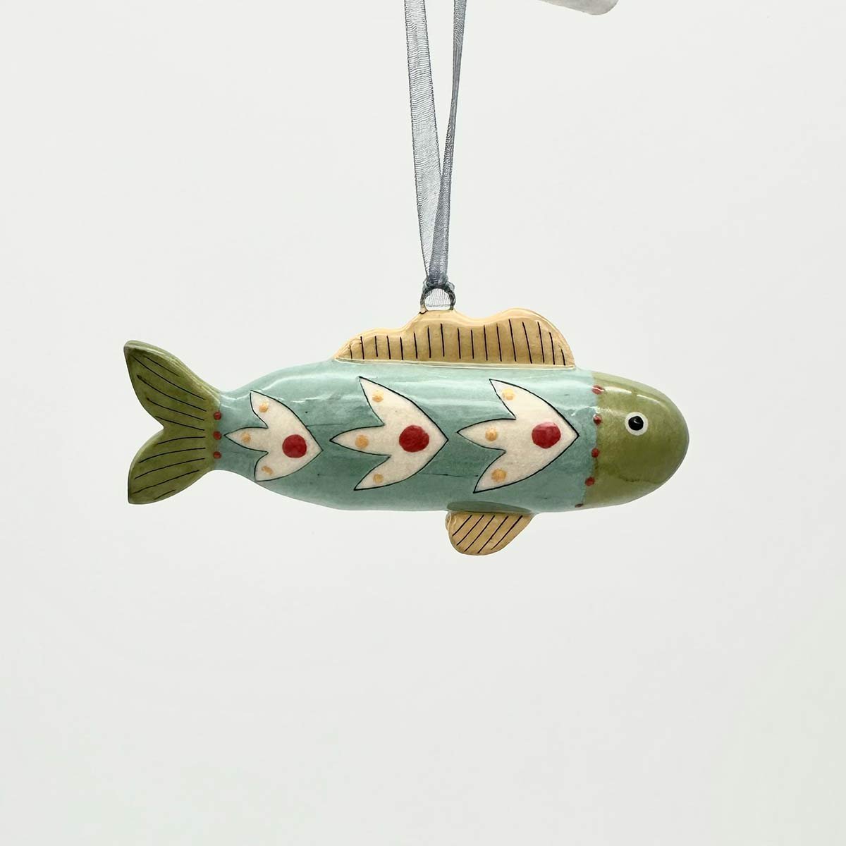 Lucy Ormsby Pottery Handmade Ceramic Dangly Fish Decoration blue scales