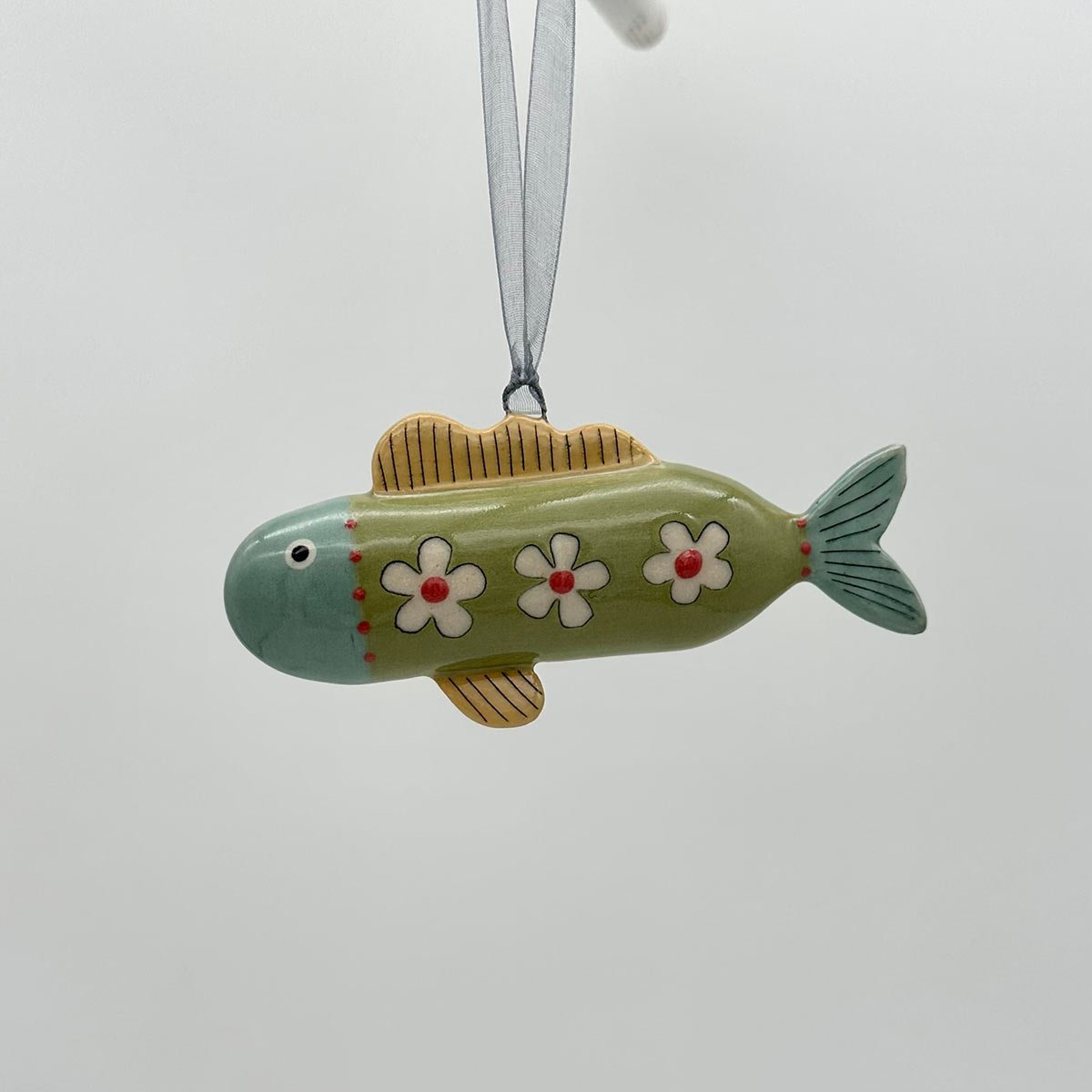 Lucy Ormsby Pottery Handmade Ceramic Dangly Fish Decoration blue scales