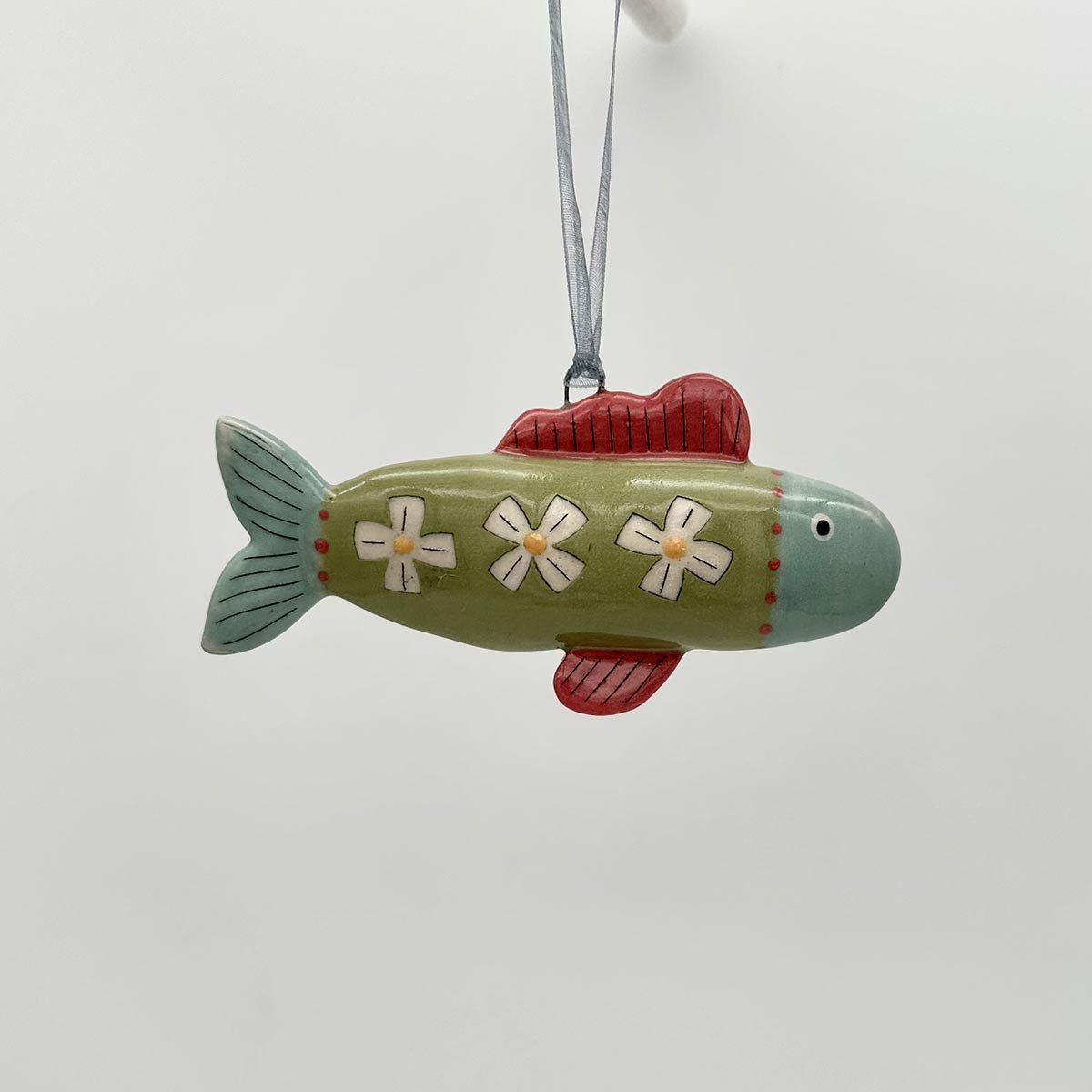 Lucy Ormsby Pottery Handmade Ceramic Dangly Fish Decoration blue scales