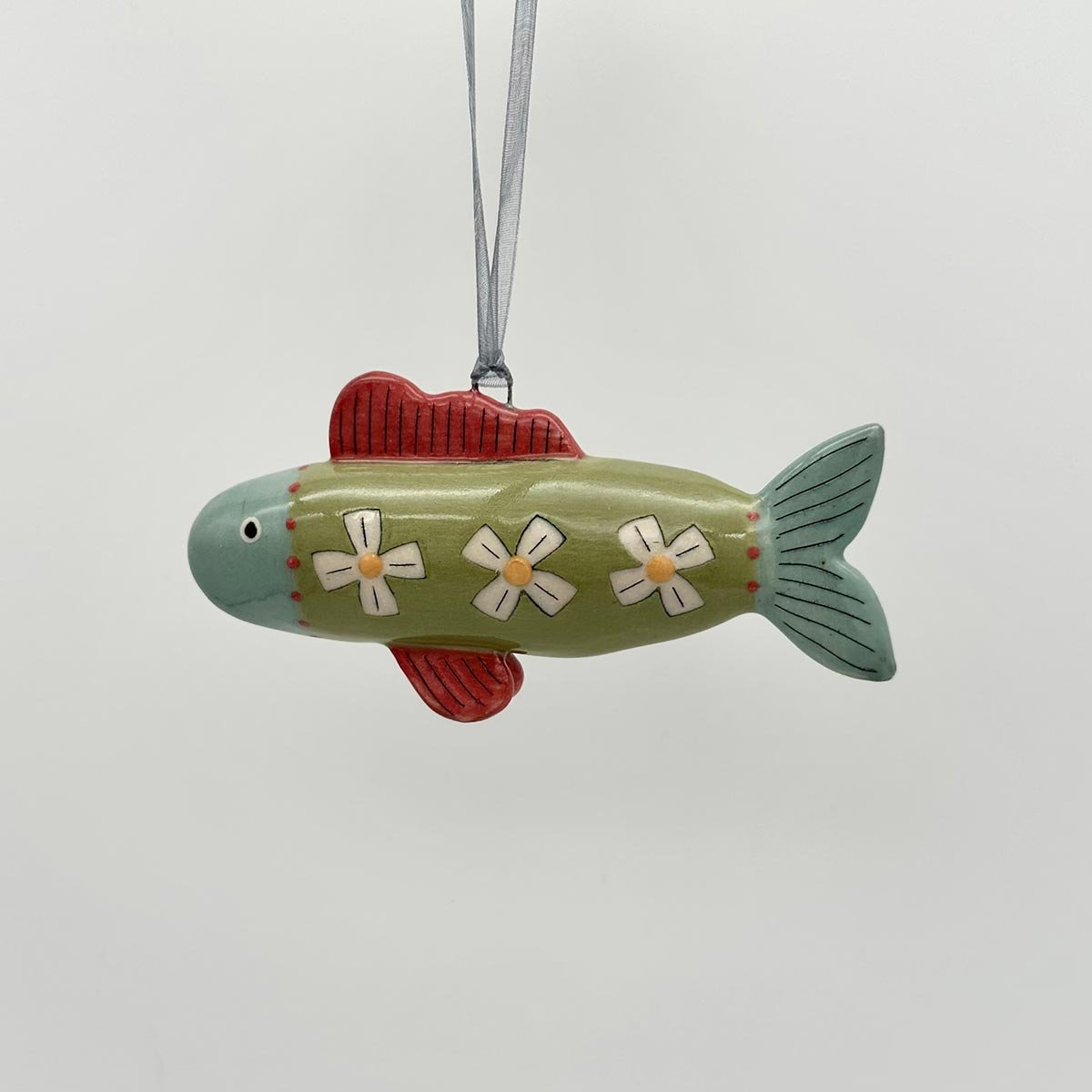 Lucy Ormsby Pottery Handmade Ceramic Dangly Fish Decoration blue scales
