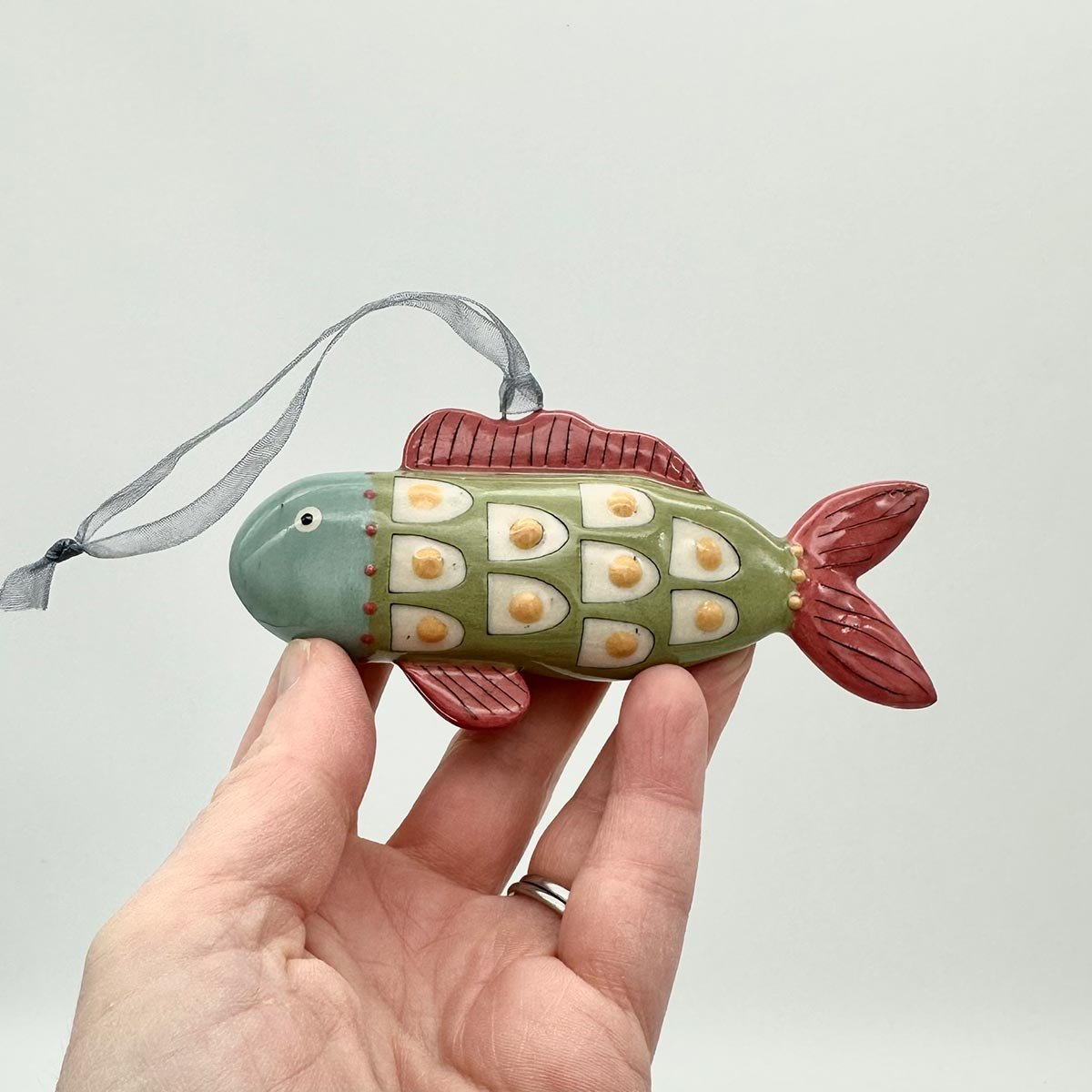 Lucy Ormsby Pottery Handmade Ceramic Dangly Fish Decoration blue scales