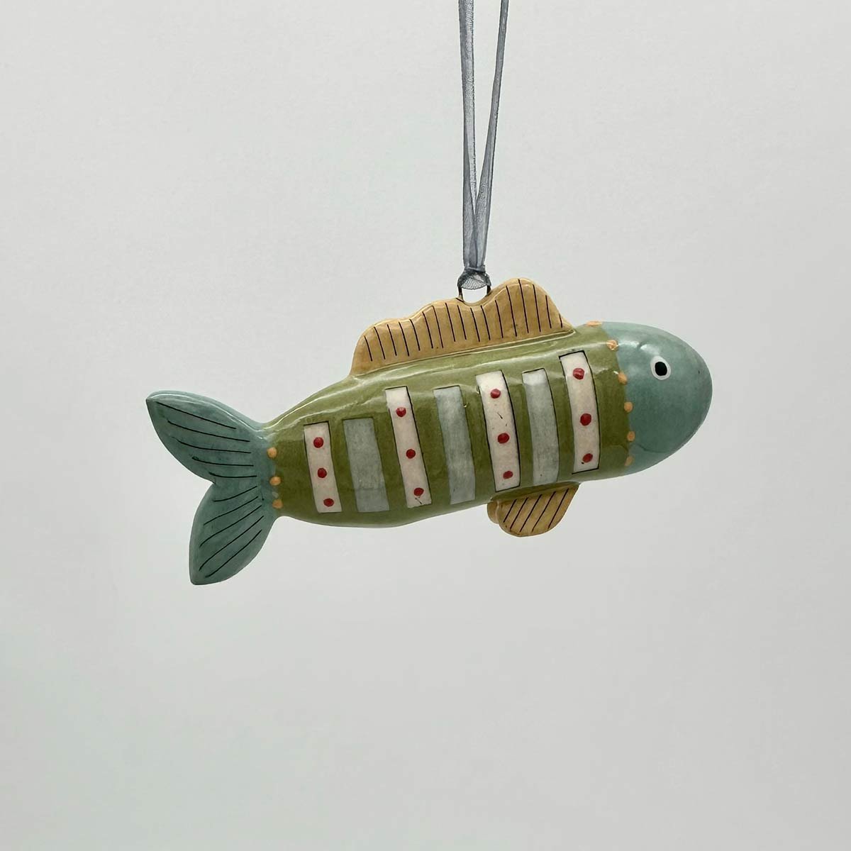 Lucy Ormsby Pottery Handmade Ceramic Dangly Fish Decoration blue scales