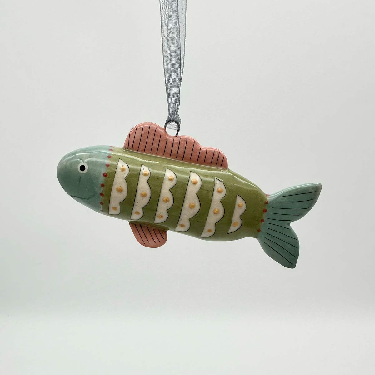 Lucy Ormsby Pottery Handmade Ceramic Dangly Fish Decoration blue scales