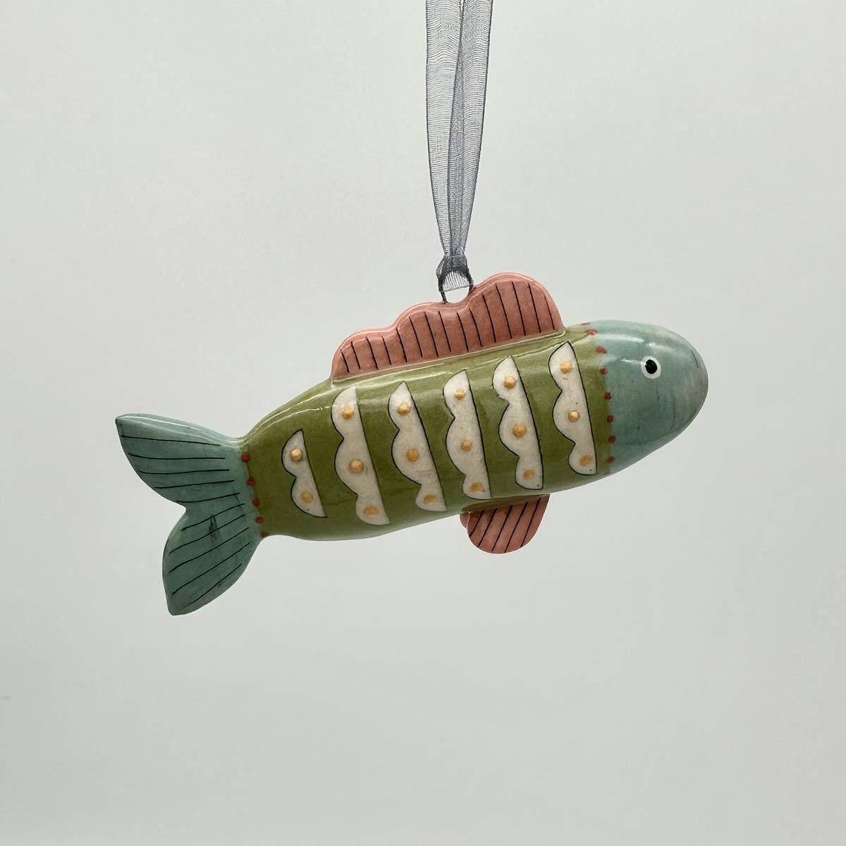 Lucy Ormsby Pottery Handmade Ceramic Dangly Fish Decoration blue scales