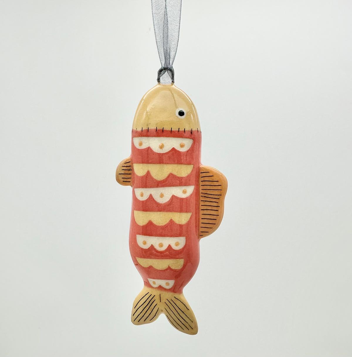 Lucy Ormby Pottery ceramic fish hanging decoration red yellow scales