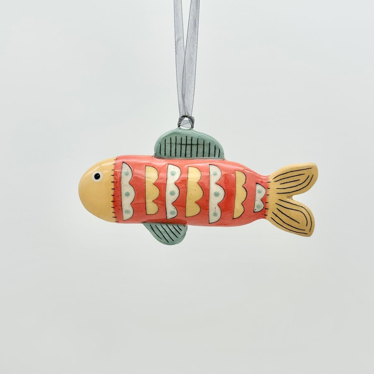 Lucy Ormby Pottery ceramic fish hanging decoration red yellow scales