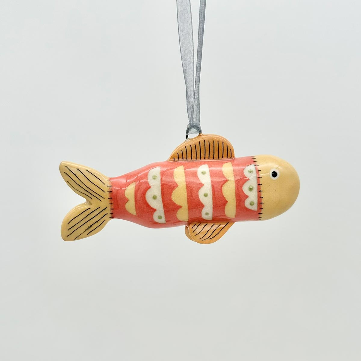Lucy Ormby Pottery ceramic fish hanging decoration red yellow scales