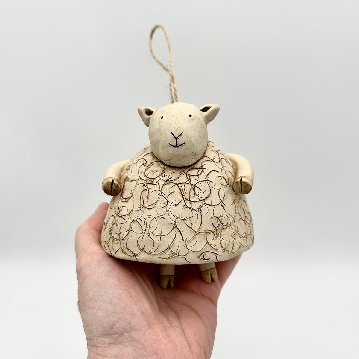 Handmade hanging sheep decoration Lucy Ormsby Pottery