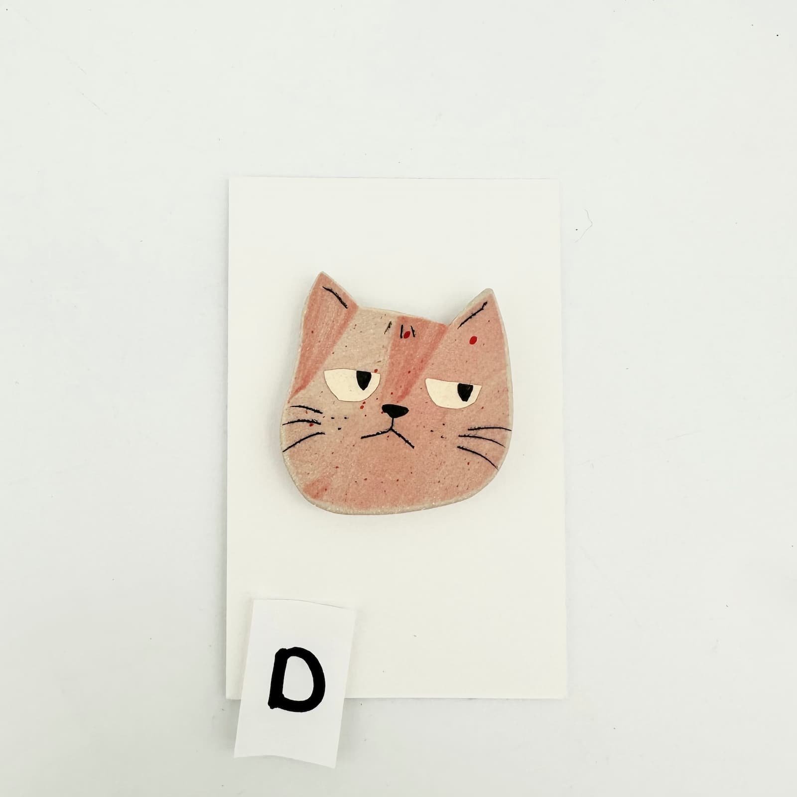 Pink cat brooch - ceramic cat head - D